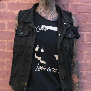 Black Denim “punk” vest. Distressed The mob patch